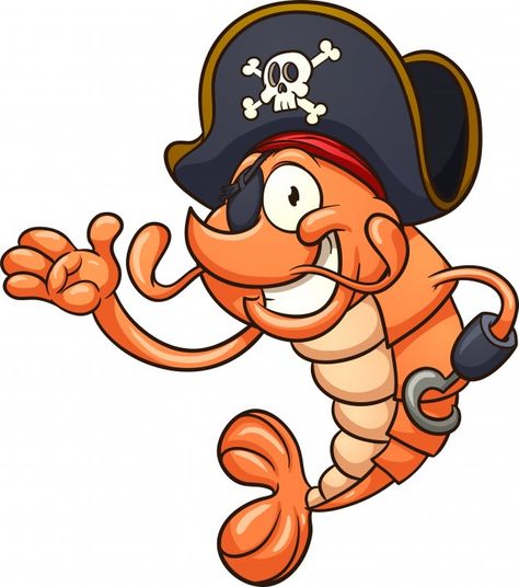 Camarón pirata Vector Premium | Premium Vector #Freepik #vector #caracter #dibujos-animados #lindo #naranja Shrimp Cartoon, Orange Shrimp, Home Decals Vinyl, Chowder Cartoon, Angry Cartoon, Cartoon Sea Animals, Happy Hat, Hat Hook, Food Cartoon