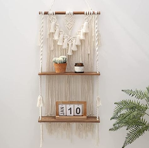 Handmade Bohemian Wooden Woven Plants Floating Shelves Decor, Decorative and Chic Organizer for Bathroom, Bedroom, Kitchen, Nursery, Storage, Home. - Durability material - Handmade - Trendy The wall decor storage shelf is strong enough for displaying your favorite plant pots, candles, picture frames, books, personal collection artifacts and other common household decor. #wall #shelf #boho #trendy #chic #home #decor #durable #macrame #hanging #shelves #handmade Dreamy Bedroom Ideas, Chic Organization, Wall Hanging Shelf, Macrame Shelf, Next Bedroom, Floating Shelf Decor, Fancy Decor, Wood Pots, Wall Decor Storage