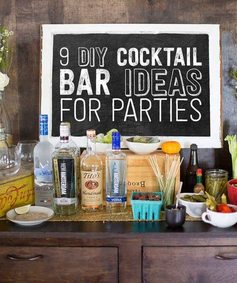 9 Ways To Set Up A DIY Drink Bar And Blow Your Friends' Minds: Diy Drink Bar, Cocktail Bar Ideas, Diy Cocktail Bar, Cocktail Party Ideas, Alcohol Bar, Elegant Bar, Diy Cocktails, Martini Bar, Bar Setup