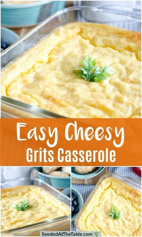 Baked Cheese Grits Casserole, Hominy Recipes Casseroles, Grits Casserole Breakfast, Instant Grits Recipe, Baked Cheesy Grits, Breakfast Casserole With Grits, Baked Cheese Grits, Baked Grits, Breakfast Grits