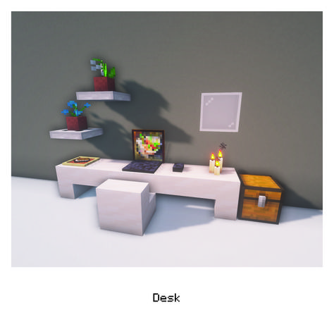 Desks In Minecraft, Minecraft Computer Design, Minecraft Computer Desk, Minecraft Home Decoration, Desk Minecraft Ideas, Desk In Minecraft, How To Make A Desk In Minecraft, Minecraft Computer Ideas, Minecraft Desk Design