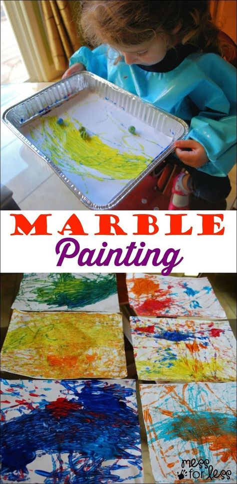 Marble Painting - fun art activity for preschoolers. My kids loved doing this fun kids craft. Diy Three Year Old Activities, Work Painting Art, Three Year Old Art Projects, Process Art For Two Year Olds, Arts And Crafts 3 Yo, Three Year Old Arts And Crafts, Craft For Three Year Olds, Art Projects For Three Year Olds, Art For Three Year Olds