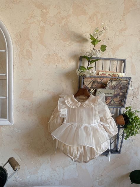 Baby Clothes Aesthetic, Baby Aesthetics, Angel Baby Clothes, Frilled Collar, Wing Sleeves, Korean Clothes, Baby Fits, Baptism Dress, Luxury Lifestyle Dreams