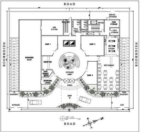 Mall Entrance Design Architecture, Hotel Reception Plan, Hotel Lobby Floor Plan, Hotel Design Concept, Lobby Floor Plan, Lobby Plan, Hotel Project Architecture, Parking Plan, Resort Design Plan