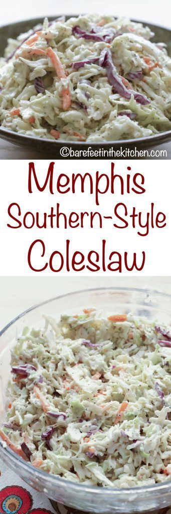 Memphis Southern-Style Coleslaw - get the recipe at barefeetinthekitchen.com Southern Style Coleslaw, Classic Coleslaw Recipe, Southern Coleslaw, Slow Cooker Baked Beans, Homemade Coleslaw, Southern Dishes, Slaw Recipes, Coleslaw Recipe, Southern Cooking