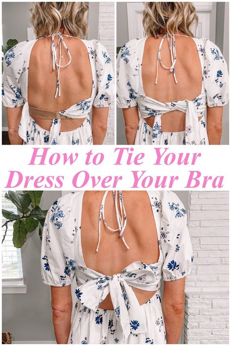 Wondering how to wear a bra under a backless dress or how to tie your backless dress over your bra? Is it possible?? YES! Click for the step by step instructions. Backless Dress Bra, Tie Back Dress Bra Hack, How To Wear A Backless Dress, Bra For Backless Dress, How To Wear A Bra With A Backless Dress, Backless Bra Hack, Diy Backless Dress, How To Tie Dress, How To Tie A Dress