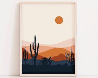 Cactus print | Etsy SG Desert Landscape Art, Southwestern Wall Art, Fotografi Digital, Soyut Sanat Tabloları, Desert Art, Southwestern Decorating, Minimalist Wall Decor, Hur Man Målar, Hotel Bar