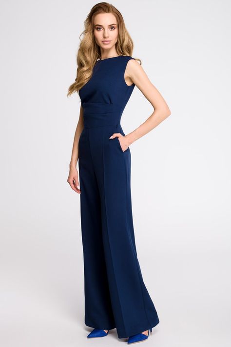 Navy Blue Wide Leg Jumpsuit Palazzo Jumpsuit, Jumpsuit Navy Blue, Plus Size Pullover, Overall Jumpsuit, Jumpsuit Elegant, Draped Top, Blue Jumpsuits, Chic Boutique, Wide Leg Jumpsuit