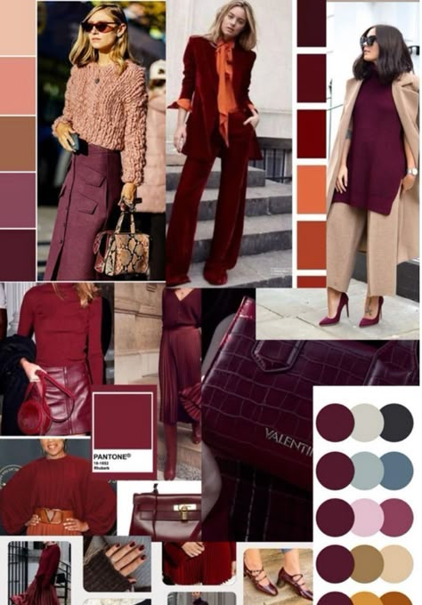 Red 2024 Fashion, Autumn Fall 2024 Outfits, Colors To Wear In Winter, Fall Winter Palette, Burgundy Clothes Womens Fashion, Colours To Wear With Brown, Colors To Wear With Burgundy, Colors 2025 Fashion, Burgundy Color Block Outfit