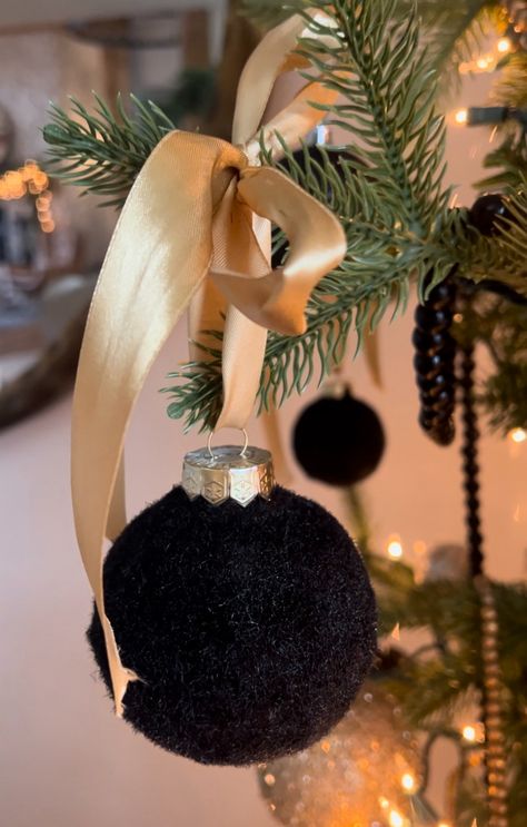 DIY VELVET FLOCKED ORNAMENTS - Krista Gilbert Flocked Christmas Tree Black Ornaments, Diy Flocked Velvet Ornaments, How To Flock Christmas Ornaments, How To Flock Ornaments, Diy Black Christmas Ornaments, Jeweled Christmas Ornaments Diy, Black Christmas Ornaments Diy, Velvet Ornaments Diy, Diy Velvet Christmas Ornaments