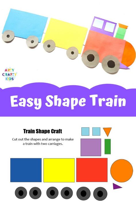 Easy Train Shape Craft for Kids - Make learning shapes fun with this simple train craft for kids. Get started by download the printable train templates #artycraftykids #kidscrafts Shape Activity For Toddlers, Train Crafts Preschool, Train Craft, Train Crafts, Train Template, Preschool Transportation, Transportation Crafts, Transportation Preschool, Activity For Toddlers