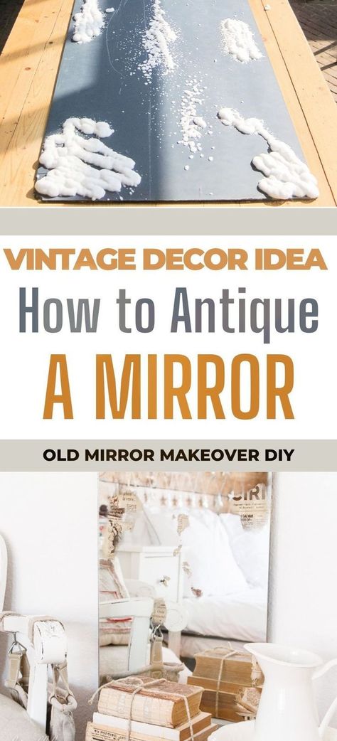 Old mirror idea for your home. I love this old mirror makeover DIY. Surprising how easy it is to make a new mirror look old. Tutorial for how to antique mirror DIY. This DIY mirror to make it look vintage is a fun mirror craft. How To Antique Mirror Diy, Old Mirror Makeover Diy, Old Mirror Makeover, Old Mirror Ideas, Repurposed Mirror Frame, Antique A Mirror, Mirror Makeover Diy, Mirror Repurpose, Mirror Craft