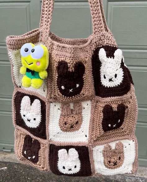 Crochet Bunny Square, Bunny Crochet Square, Miffy Crochet Granny Square, Bunny Crochet Granny Square, Cool Granny Square Crochet Pattern, Miffy Granny Square Pattern, Rabbit Granny Square, Miffy Crochet Bag, Miffy Granny Square