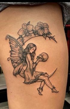 Tattoo Fairies, Aesthetic Tats, Gothic Fairy Tattoo, Ocean Sleeve, Cupid Tattoo, Hippie Tattoo, Mystical Tattoos, Fairy Stuff, Hand And Finger Tattoos