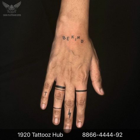 Stack Style Ring Finger Tattoos Hope Tattoo Finger, Men Finger Tattoos, Ring Finger Tattoo, Finger Tattoos Words, Fist Tattoo, Tiny Tattoos With Meaning, Knee Tattoos, Artwork Tattoo, Simple Arm Tattoos