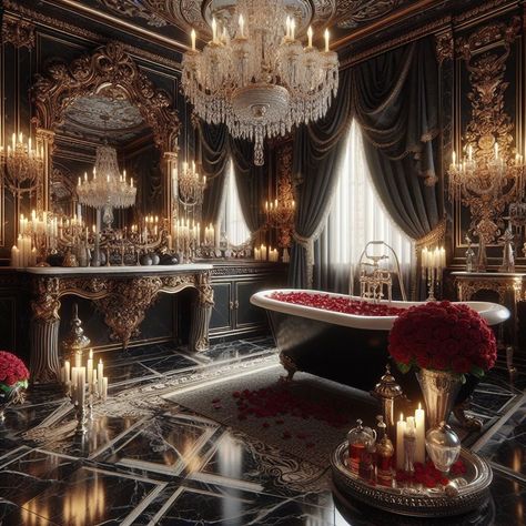 Gothic Bathroom Opulent Materials Castle Style Bathroom, Victorian Gothic Bathroom, Castle Bathroom, Gothic Bathroom Ideas, Gothic Chandelier, Gothic Bathroom, Arch Doorway, Duck Wallpaper, Dark Elegance