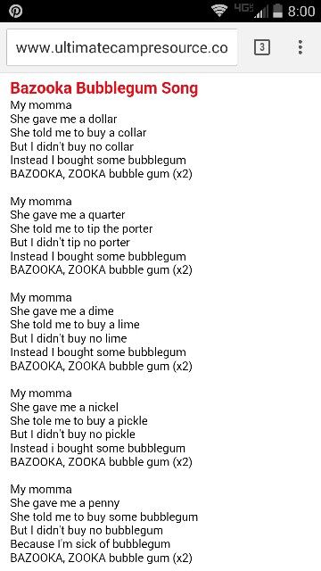 Bubble Gum Song, Bazooka Bubble Gum, Campfire Songs, Camp Songs, Winter Songs, Kids Bubbles, Youth Group, Preschool Crafts, Bubble Gum