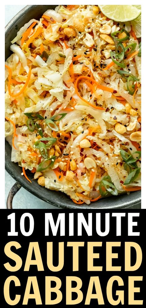 This cabbage is SO delicious, healthy and ready in 10 minutes or less!! Serve it as a side dish, or top with pork, beef, chicken or tofu for an easy weeknight dinner! #easy #stirfry #cabbage #recipe #healthy Shredded Cabbage Recipes, Stir Fried Cabbage Recipes, Stir Fried Cabbage, Fried Cabbage Recipe, Fried Cabbage Recipes, Cabbage Side Dish, Cabbage Recipes Healthy, Sauteed Cabbage, Pork And Cabbage