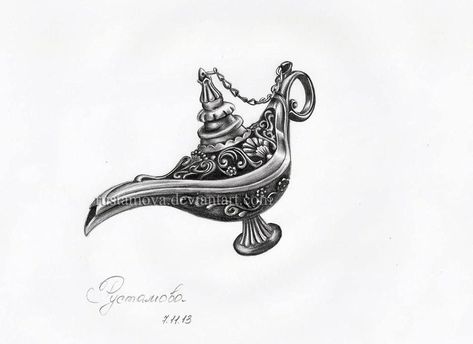 Genie Bottle Tattoo, Aladdin Lamp Tattoo, Magic Lamp Tattoo, Genie Lamp Drawing, Genie Lamp Tattoo, Lamp Tattoo, Organic Tattoo, Abstract Painting Diy, Matching Best Friend Tattoos