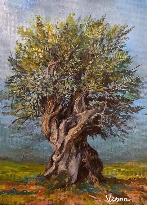 Nature Painting - Olive by Vesna Delevska Olive Tree Painting, Lovers Images, Landscape Art Painting, Nature Painting, Olive Trees, Tree Canvas, Jolie Photo, Olive Tree, Nature Paintings