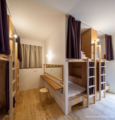 Mini Hotel, Hostel Design, Hostels Design, Hostel Room, Dorm Design, Capsule Hotel, Youth Hostel, Bunk Rooms, Bunk Bed Designs