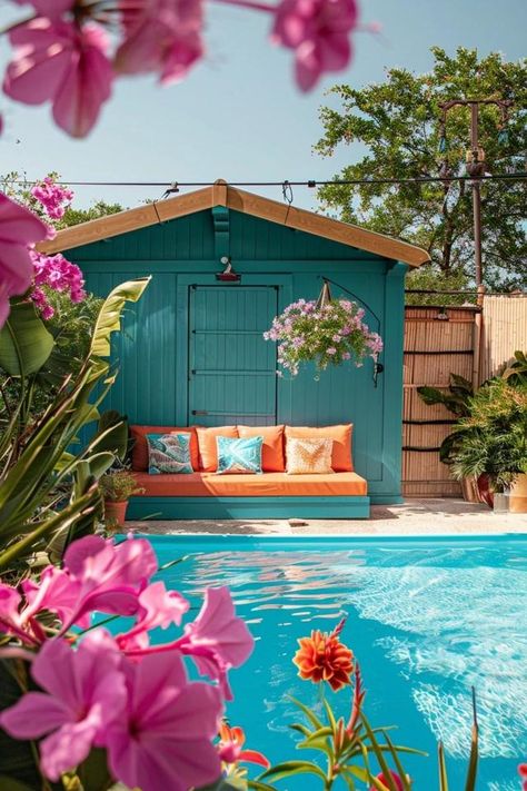 Transform Your Space with Shed Pool House Ideas Shed Pool House Ideas, Pool Shed Ideas, Pool House Ideas, Palm Springs Landscaping, Shed Pool House, Spring Landscaping, Pool House Decor, Pool Shed, Shed Ideas