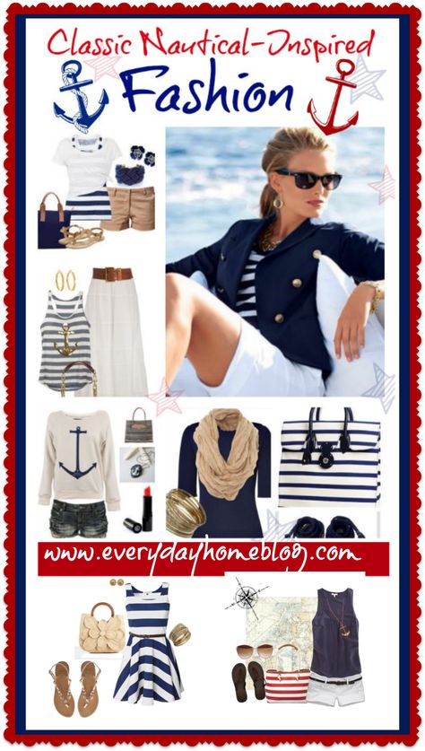 Use these tips to add a touch of nautical fun to your wardrobe without spending a lot of money, or looking like a cheap Sailor! Nautical Fashion Women, Nautical Inspired Outfit, Mode Ab 50, Nautical Outfits, Nautical Looks, Sailing Outfit, Nautical Fashion, Comfy Fashion, Inspired Fashion