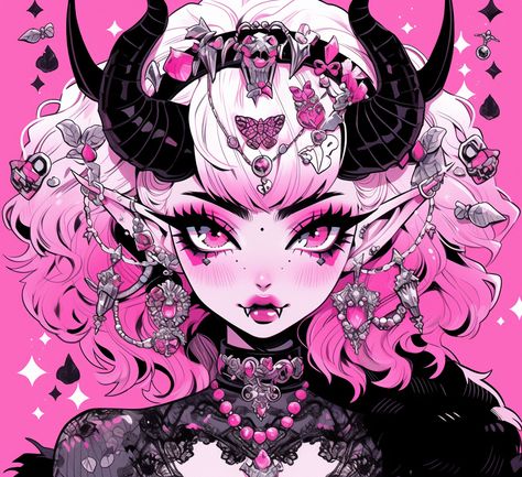 Pastel Succubus, Anya Face, Anime Goth, Anime Pp, Hair Color Crazy, Emo Art, Monster High Art, Sketchbook Inspo, Witch Art