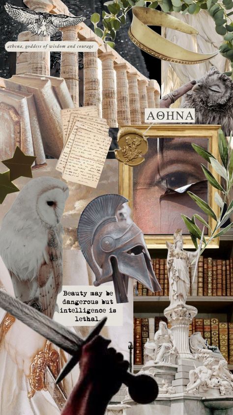 Athena Moodboard, Greek Mythology Collage, Greek Mythology Moodboard, Athena Archetype, Greek God Collage, Athena Background, Modern Athena Aesthetic, Greek History Aesthetic, Greek Goddess Wallpaper