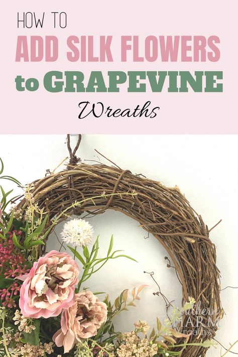 The Correct Way to Insert Flower Stems Into Grapevine Wreaths Wreath Making Business, Inexpensive Wreaths, Wreath Making Tutorials, Silk Flower Wreaths, Vine Wreath, Grapevine Wreaths, Wreath Maker, Flower Stems, Wreaths And Garlands