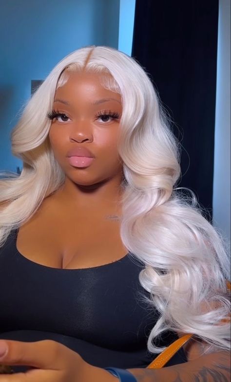 Icy Blonde Hair On Black Women, Platinum Blonde Frontal Wig, White Wigs For Black Women, Platinum White Hair On Black Women, White Frontal Wig, Sliver Wig Black Women, White Wig Black Women, White Hair On Black Women, Platinum Blonde Wig Black Women