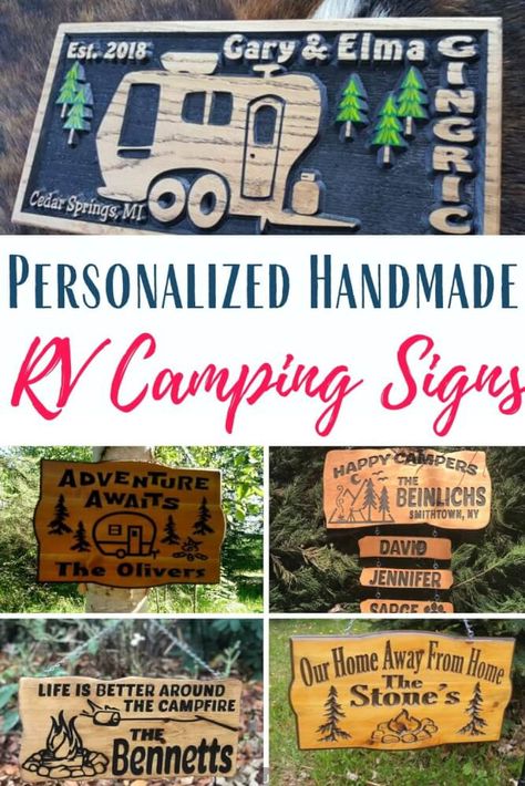 Campsite Signs Personalized, Camper Signs Wooden Diy, Diy Campsite Signs, Rv Signs Personalized, Camp Signs Diy, Camping Signs Diy Campsite, Trailer Signs Ideas, Funny Outdoor Signs, Camping Signs Wooden