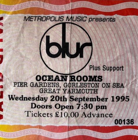 Blur Concert, British Bands, Blur Band, Ocean Room, Concert Ticket, Great Yarmouth, Spotify Covers, British People, Weezer