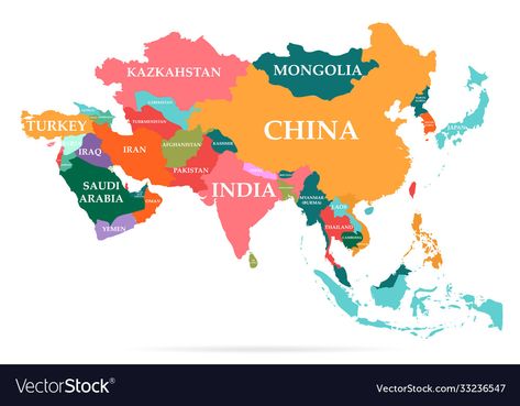 Asia Map With Country Names, Map Of Asia Countries, Asia Map Geography, Asia Continent Map, Names Of Countries, Map Of Continents, Asian Maps, Peta Asia, Geography Test