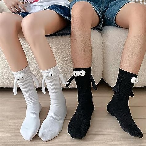 Hand Socks, Black And White Couples, Couple Hands, Couple Holding Hands, Black And White Cartoon, Cozy Socks, Funny Socks, Cute Socks, Tube Socks