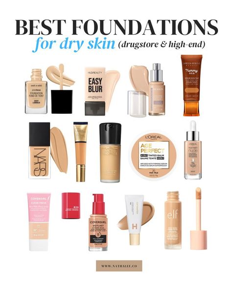 Finding the best foundation for your dry skin is so hard!!! But today it doesn't have to be because I've listed over 15 best drugstore and high-end foundations for dry skin that's trending all over TikTok right now! And they're actually so good and hydrating! Dry Skin Foundation, Top 10 Foundations, Foundation For Older Skin, Foundation For Pale Skin, Foundations For Dry Skin, Makeup Routine Guide, Foundation For Sensitive Skin, Best Foundation For Dry Skin, Top Foundations