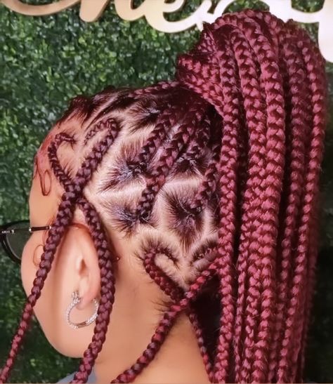 Box Braids With Heart Design, Heart Braids With Beads, Heart Shaped Box Braids, Heart Box Braids Hairstyle, Box Braids With Heart And Curls, Braided Heart, Box Braids With Heart, Valentine’s Day Braids, Box Braids W Heart