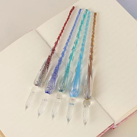 1 Set Multicolor Retro Quill Dip Pen Turkey Feather Pen Quill Oblique + 5 Nibs+ Pen Set Gift Writing Tools Office School Supply|Fountain Pens| - AliExpress Glass Dip Pen, Glass Pen, Crafting Wire, Ribbon Storage, Crystal Pen, Feather Pen, Film Props, Candle Making Supplies, Writing Utensils