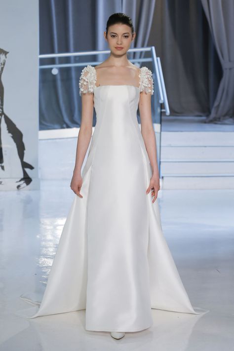 Straight Neckline Wedding Dress With Sleeves, Peter Langner Bridal, Wedding Dresses Nyc, Italian Wedding Dress, Peter Langner, Spring Wedding Dress, Wedding Dresses 2018, Sheath Wedding, Bride Fashion