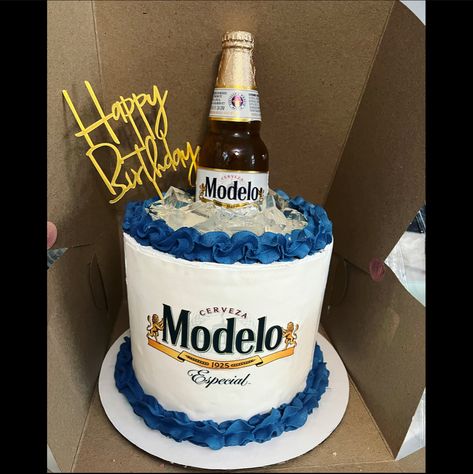 Modelo Cake, Tequila Cake Design For Men, Beer Tier Cake, Modelo Cake Beer, Modelo Beer Cake, Beer Shaped Cake, Beer Themed Birthday Party, Corona Cake Beer, Modelo Beer