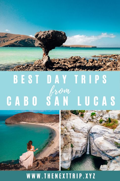 The ultimate Cabo San Lucas Itinerary and 5 best day trips from Cabo! Don't miss out on the best things to do in Cabo including a tour to the famous Arch, taking a glass boat tour, and hiking Mount Solmar! The best daytrips from Cabo  San Lucas include a trip to Balandra Beach, swimming at Santiago Waterfalls, visit Todos Santos and do a sailboat tour to Isla Espiritu Santo. #cabosanlucas | best excursions in Cabo San Lucas | best things to do near Cabo San Lucas | Baja California things to do Travel Cabo San Lucas, Cabo Wabo, Cabo Vacation, Mexico Itinerary, Glass Boat, Mexico Travel Guides, San Lucas Mexico, Cabo San Lucas Mexico, Couples Travel