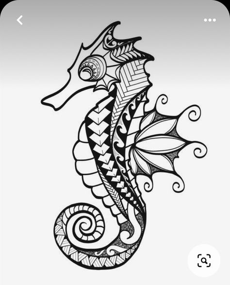 Polynesian Seahorse Tattoo, Black And White Seahorse Tattoo, Seahorse Line Drawing, Sea Horse Tattoo Design, Seahorse Zentangle, Ocean Creatures Tattoo, Seahorse Doodle, Seahorse Stencil, Seahorse Tattoo Design