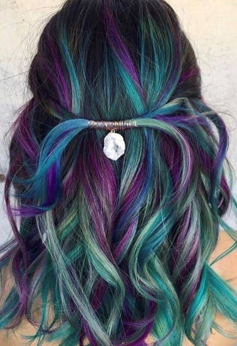 Fun Hair Colors For Light Brown Hair, Silver Hair With Vivid Colors, Mermaid Hair Extensions, Dramatic Hair Colors, Mermaid Hair Color, Galaxy Hair, Dramatic Hair, Vivid Hair Color, Rainbow Hair Color