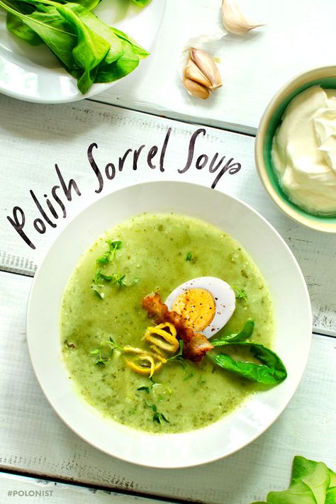 [Recipe in English] his sorrel soup is one of the first introductions to summer. Tangy sorrel gives this soup a refreshing 'pizazz'. Simply yum! #polonist #springrecipes #sorrel #soup #polishrecipes Polish Sorrel Soup, Sorrel Soup Recipe, Wedding Nails Rhinestone, Hungarian Soups, Sorrel Recipes, Green Borscht, Sorrel Recipe, Nail Ideas Gel, 3d Nails Art