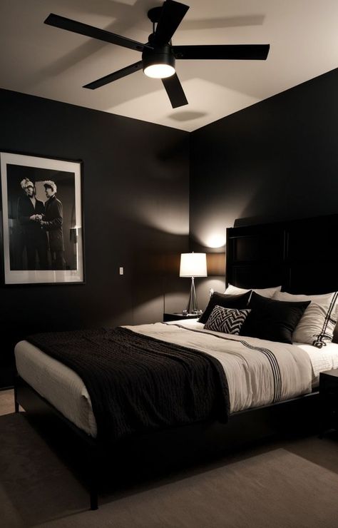 Edgy Bedroom, Vintage Band Posters, Black Room Decor, Edgy Emo, Industrial Style Bedroom, Black And White Bedroom, Mens Bedroom Decor, Cozy Bedroom Design, Black Bedroom Decor