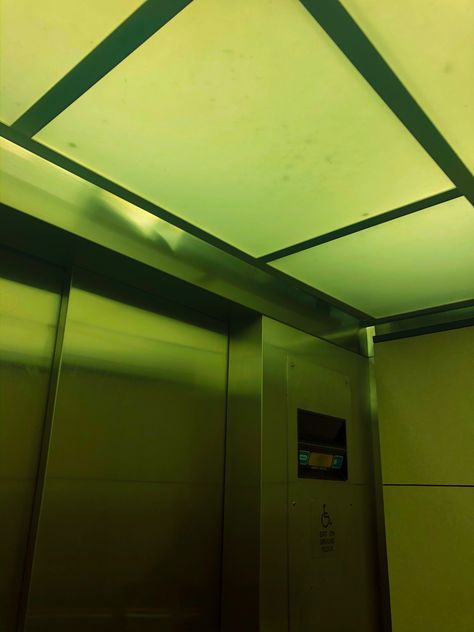 Elevator Painting, Futuristic Elevator, Aesthetic Elevator, Elevator Aesthetic, Elevator Music, Concept Development, Aesthetic Rooms, Ceiling Tiles, 3 People