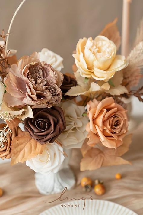 Rust Flowers, Rust And Sepia Wedding, Fall Wedding Centerpieces, Diy Wedding Bouquet, Thanksgiving Table Decorations, Wedding Flower Inspiration, Wedding Bridal Bouquets, Fall Centerpiece, Fake Flowers