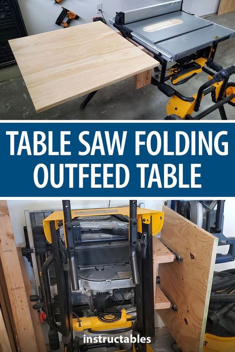 DWE7491 Table Saw Folding Outfeed Table: www.howidothingsdiy.com In this woodworking video I'm going to be making a table saw folding outfeed table for my DeWalt DWE7491RS. I have a tiny woodshop that is a 1 car garage and I have limited shop space. So, when I decided I needed an outfeed… | Diy Table Saw Workbench, Diy Desks, Table Saw Extension, Workshop Inspiration, Outfeed Table, Gerobak Dorong, Table Saw Station, Saw Station, Table Saw Workbench Making A Table, Table Saw Extension, Outfeed Table, Gerobak Dorong, Table Saw Workbench, 1 Car Garage, Diy Table Saw, Woodworking Shop Projects, Shop Space