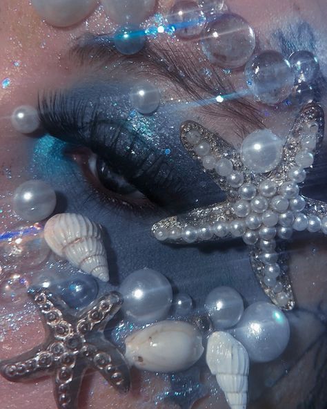 Mermaid Makeup, Aesthetic Eyes, Starfish, Mermaid, Makeup, Blue, White, Make Up