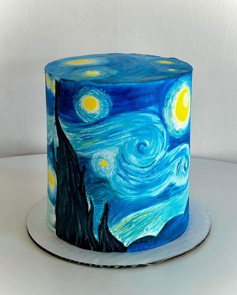 Bolo Van Gogh, Van Gogh Cake, Starry Night Cake, Gogh Cake, 17 Birthday Cake, Cake Decorating Frosting, Simple Birthday Cake, Van Gogh Art, 17th Birthday